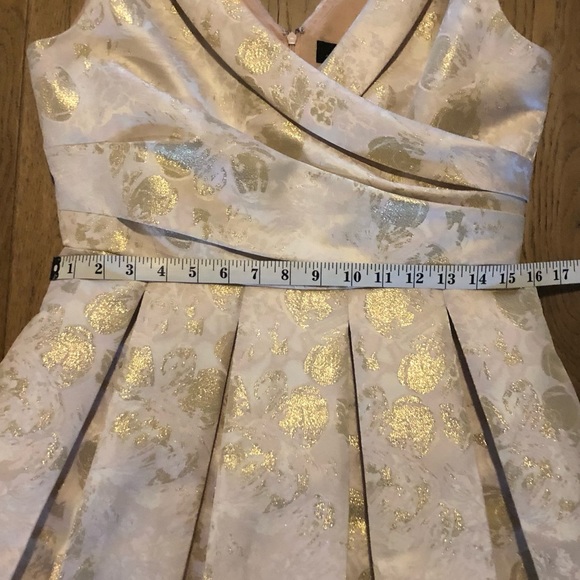 Tahari Cream Blush and Metallic Gold Floral Print Vintage Inspired Dress Sz 8 - Picture 9 of 9